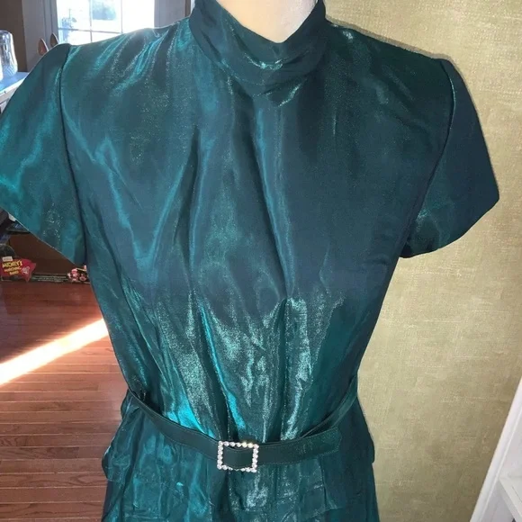 Vintage Laura Salkin Emerald Green Short Sleeve Maxi Formal Dress Size 11/12 - Picture 5 of 14